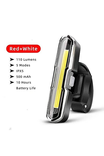BUCKLOS Red-White Bicycle Rear Light Waterproof LED USB Rechargeable Tail Lig...