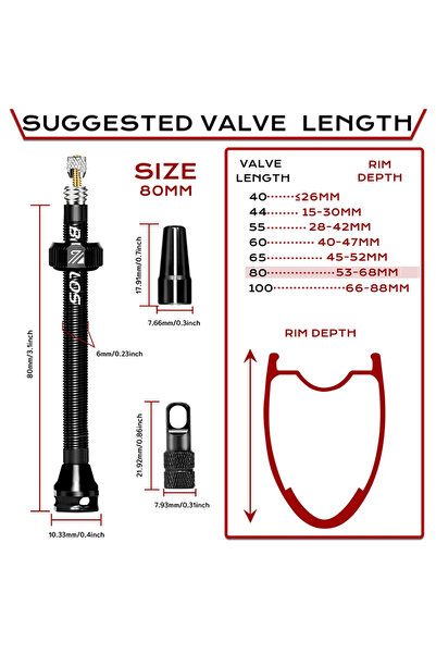 BUCKLOS BLACK-80MM Bike Tubeless Valve 40/44/55/60/65/80/100mm Bicycle Presta...