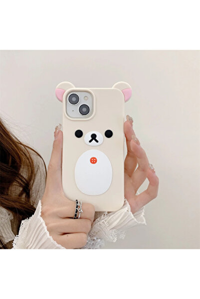 Choice for iphone11(6.1") Beige Cartoon Cute 3D Pink Ears Big Mouth Bear Sili...
