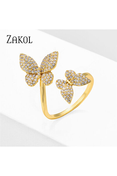 Choice Gold Color ZAKOL Exquisite Micro Inlay Zircon Butterfly Open Rings for...