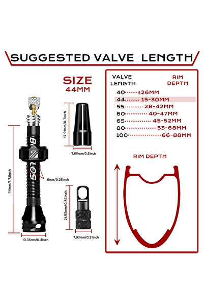 BUCKLOS BLACK-44MM Bike Tubeless Valve 40/44/55/60/65/80/100mm Bicycle Presta...