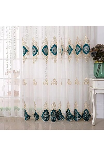 Choice Rod Pocket W100cmXH 200cm 1pc Green tulle American Luxury Peony Embroi...