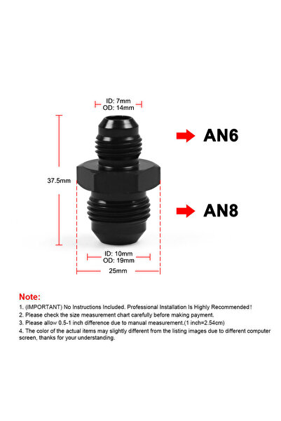 Choice10 AN6 TO AN8 AN Male Flare To AN Male Flare Union Coupler Fitting Blac...