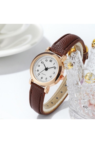 NOTHING B Brown White Women's Watch Fashion Small Arabic Quartz Watches Leath...