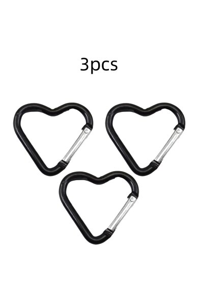 Choice31 Black-3pcs Outdoor Carabiner Heart Shape Keychain Clip Aluminum Allo...
