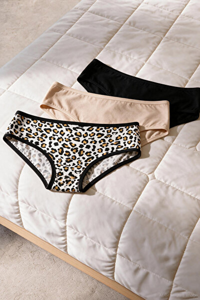 Generic Brand Pachet de 3 chiloți slip pentru femei cu imprimeu leopard și uni