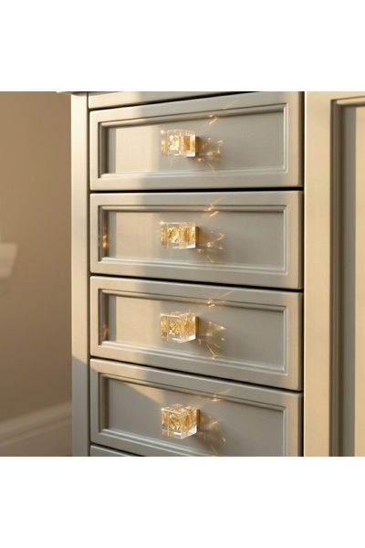 Generic Brand 20mm Cube Crystal Gold Button Handle - (Price Is for One Piece)