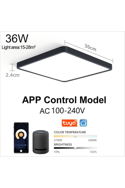 Choice8 APP-Black MARPOU Tuya Smart LED Ceiling Lamp Wood Grain App Voice Con...