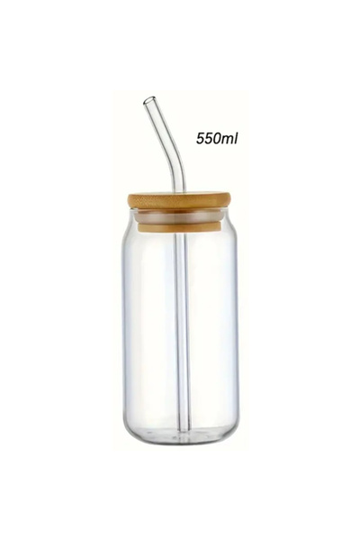 Choice 350-550ML 550ML 1pc Glass Cups with Bamboo Lids and Straw 350ml/550ml ...