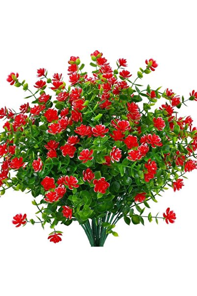Choice4 4pcs red 4pcs Artificial Flowers UV Resistant Greenery Plants for Gar...