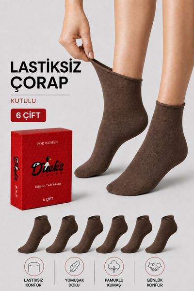 KaeLaurean Șosete de damă, maro, din bumbac, în cutie, 6 piese, fără elastic,...