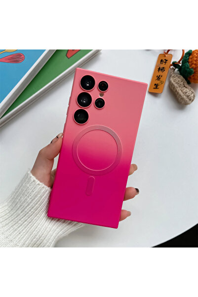Choice S23Ultra Pink Red Magnetic Wireless Charge Gradient Case for S25 S24 S...