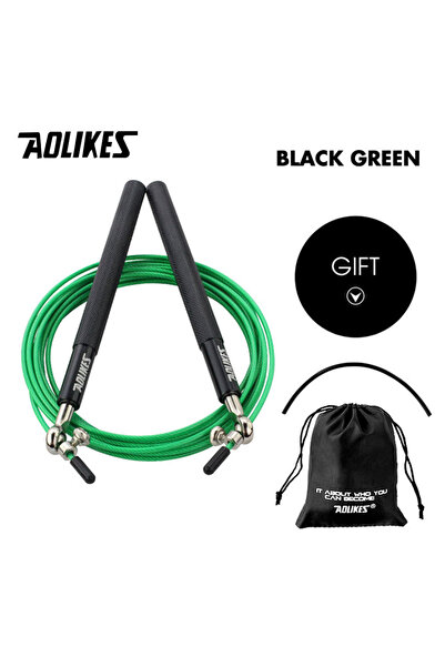 Aolikes 3202--Black green Crossfit Jump Rope Professional Speed Bearing Skipp...
