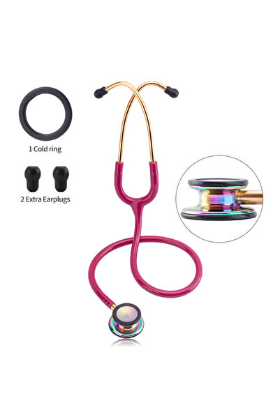 Choice1 Rose Red Double Sided Stethoscope Portable Professional Cardiology St...