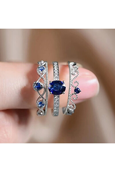 Choice3 8 Q982 Huitan Unique Design 3Pcs Set Rings Women with Blue Cubic Zirc...