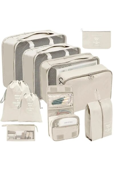 Choice 10pcs Beige 7/8/9/10 Pcs Set Travel Organizer Storage Bags Suitcase Pa...