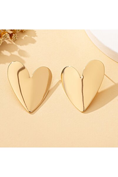 Choice Gold-color A Pair of Women's Earrings, Smooth Irregular Heart-Shaped E...