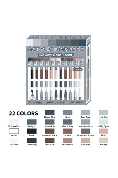 Choice 22 Gray Tones Acrylic Paint Pens 22 Colors Gray Tones/Skin tones Assor...
