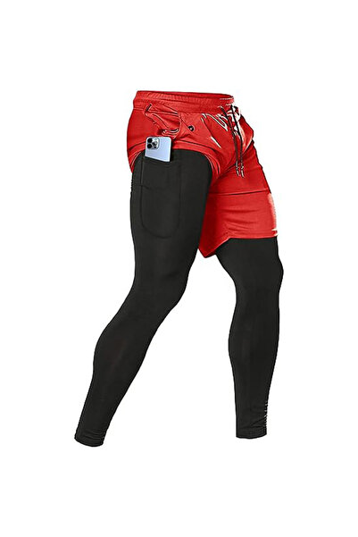 Choice M(50-60) Red Men's Sport Pants 2 in1 Training Athletic Tracksuits Spor...