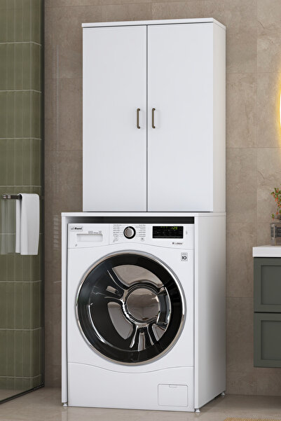 Rani Mobilya Rani KD135 Çamaşır Makinesi Dolabı 2 Raflı Kapaklı Banyo Dolabı ...