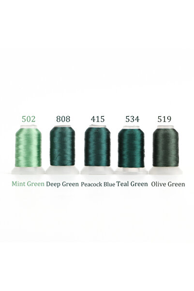 Choice 5 Blue Greens 4/5 Brother Colors Set Premium Polyester Embroidery Thre...