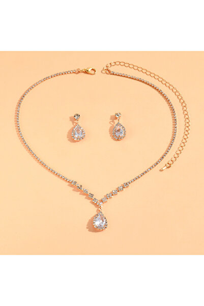 Choice ZT4055-Golden 3 Wedding Season Women's Fashion Droplet Necklace and Ea...