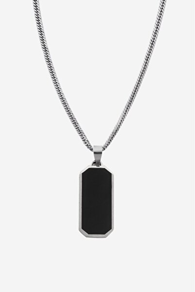 UKHWD SUPPLY 316L Steel Baguette Black Onix Necklace