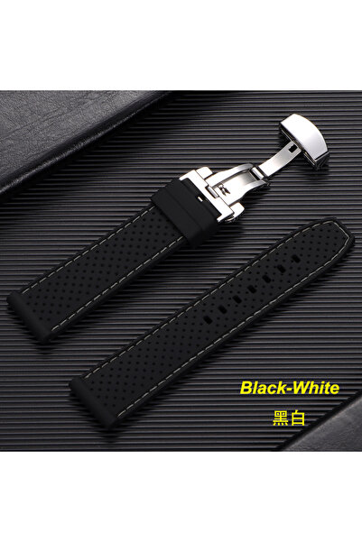 Choice13 22mm Black-White 20mm 22mm Premium Silicone Watch Band Butterfly Buc...