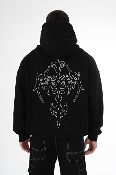 Fadeback Rhinestones Tribal Oversize Hoodie