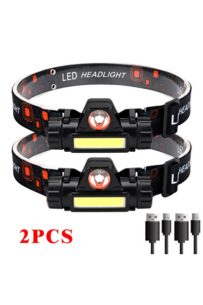 Heinast 005 2pcs Portable Mini Powerful LED Headlamp XPE+COB USB Rechargeable...
