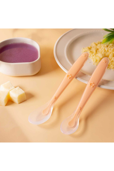 Choice8 Orange Pair 2pcs Baby Silicone Spoon Set Learning Spoon Set Stars Tab...