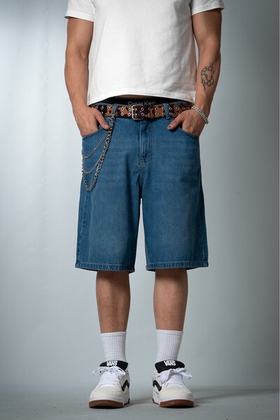 UKHWD SUPPLY Mavi Baggy Denim Urban Jort Erkek Şort