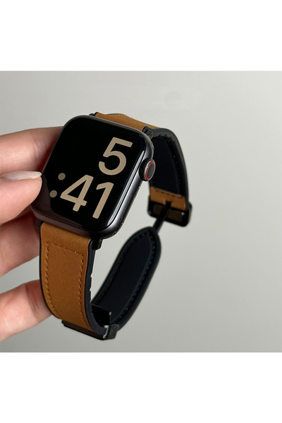 Choice20 38 40 41 42(S11-S10) light brown Leather+Silicone Strap For Watch Ba...