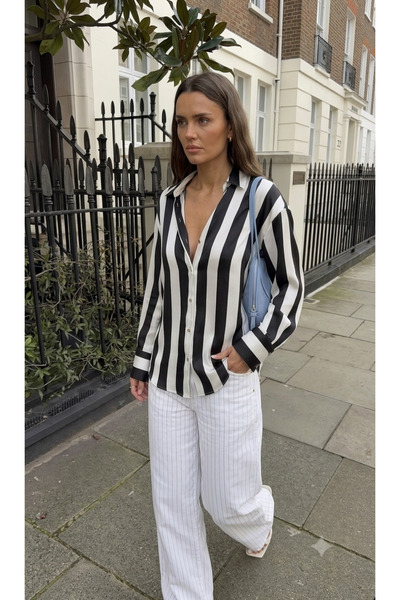 Seeh Black Striped Oversize Women's Shirt Sh266
