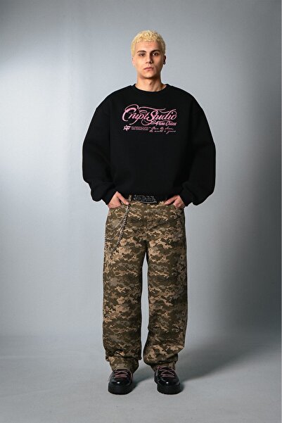 Crupt Studio Pink Pure Chaos Oversize Siyah Erkek Sweatshirt