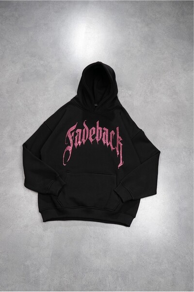 Fadeback Rhinestones Pembe Taşlı Fadeback Oversize Hoodie