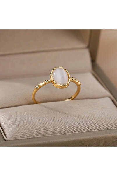 Choice11 JZ2881G-2 Fashion White Opal Rings For Women Gold Color Stainless St...