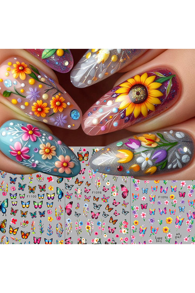 Choice PURPLE Spring and summer flower butterfly nail stickers, easy to apply...