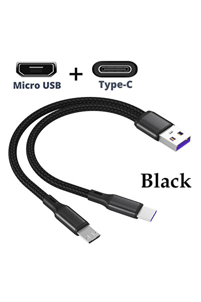 Choice كابل بيانات 2 في 1 من النوع C بطول 1.2 متر باللون الأسود، 1 ميكرو، 1 ت...