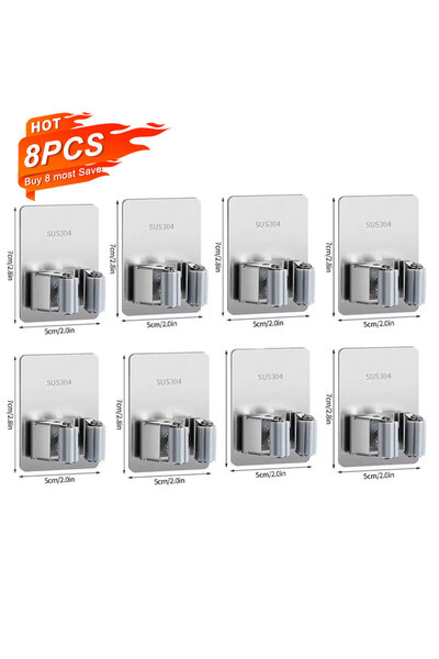 Choice A1 Storage rack 8pcs Multi-Purpose Hooks Adhesive Wall Hanging Mop Rac...