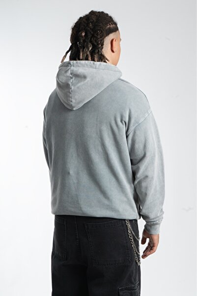 Twobucks Acid Washed Billionaire Yıkamalı Oversize Gri Erkek Hoodie
