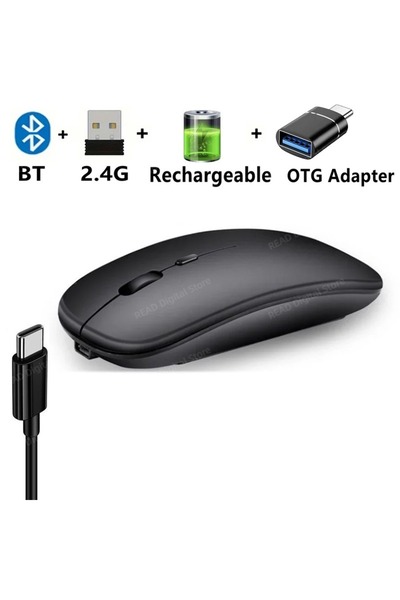 Choice ماوس لاسلكي Charge-Black OTG رفيع متوافق مع بلوتوث 2.4G فأرة كمبيوتر م...