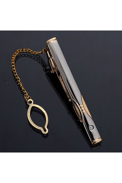 Choice A3 New Metal Gold Color Tie Clip With Chain For Men Wedding Necktie Ti...