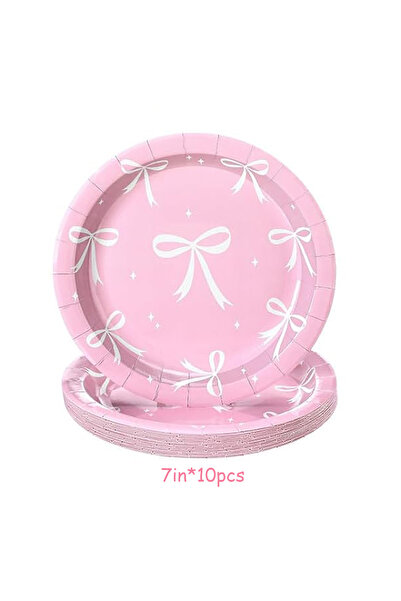 choice2 7in-10Pcs Pink Bow Birthday Decorations - Includes Bow Plates,Napkins...