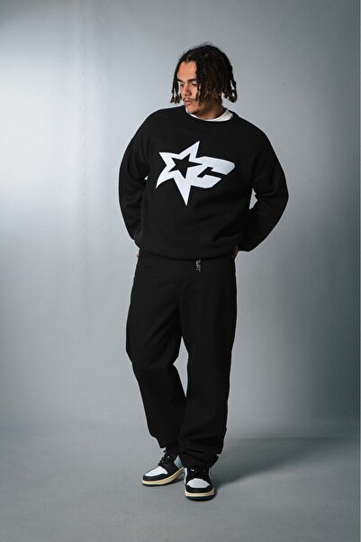 Crupt Studio Starfall Black Boxy Erkek Triko Kazak Knit