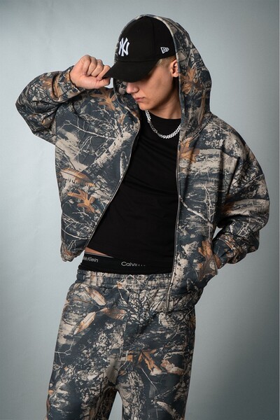 Crupt Studio Real Tree Erkek Crop Zip Hoodie Ceket