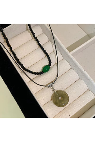 choice2 style 1 2 Pcs Vintage Peace Buckle Pendant Necklaces Natural Stone Be...
