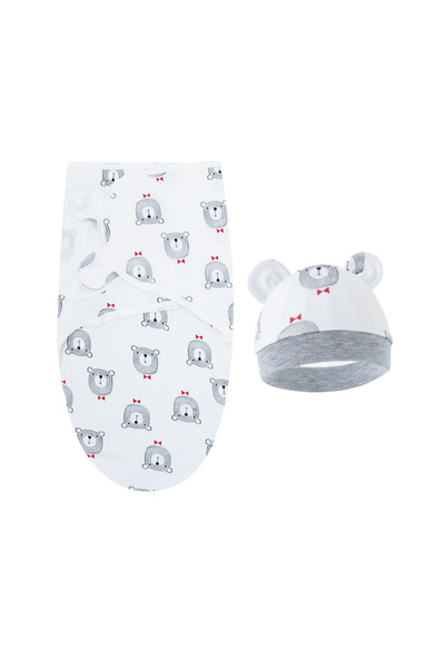 Choice1 Bear Baby Blanket Hat Set Cartoon Printed Cotton Newborn Swaddle Adju...