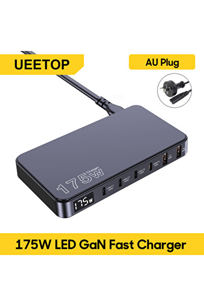 Choice AU Plug Ueetop 175W GaN USB C Charger LED Display 6-Port Desktop Charg...