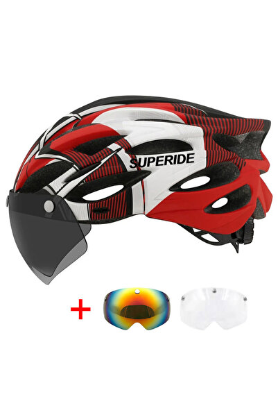 Choice Red 3 Lens Type B SUPERIDE Ultalight Cycling Helmet with Magnetic Goog...